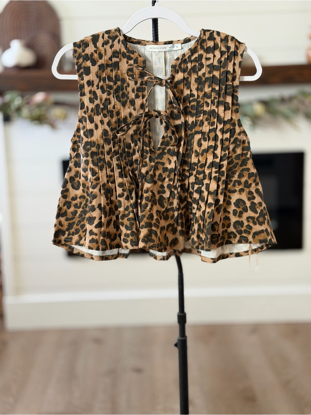 Altar'd State Leopard-Print Tie-Front Pleated Camisole in Brown and Black